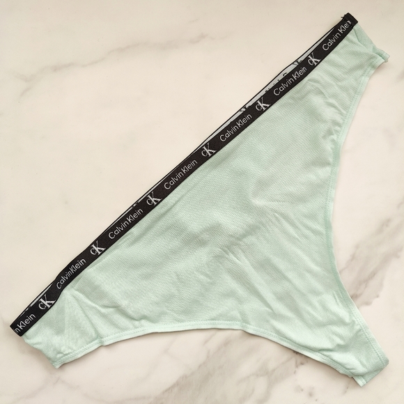 NWOT CALVIN KLEIN 1996 COTTON STRETCH MODERN THONG PANTY IN AQUA SIZE EXTRA LARG - Picture 1 of 3